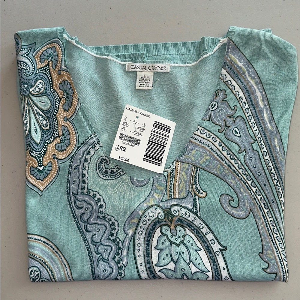 NWT Casual Corner Mint Paisley Sweater Size Large. - Picture 13 of 13
